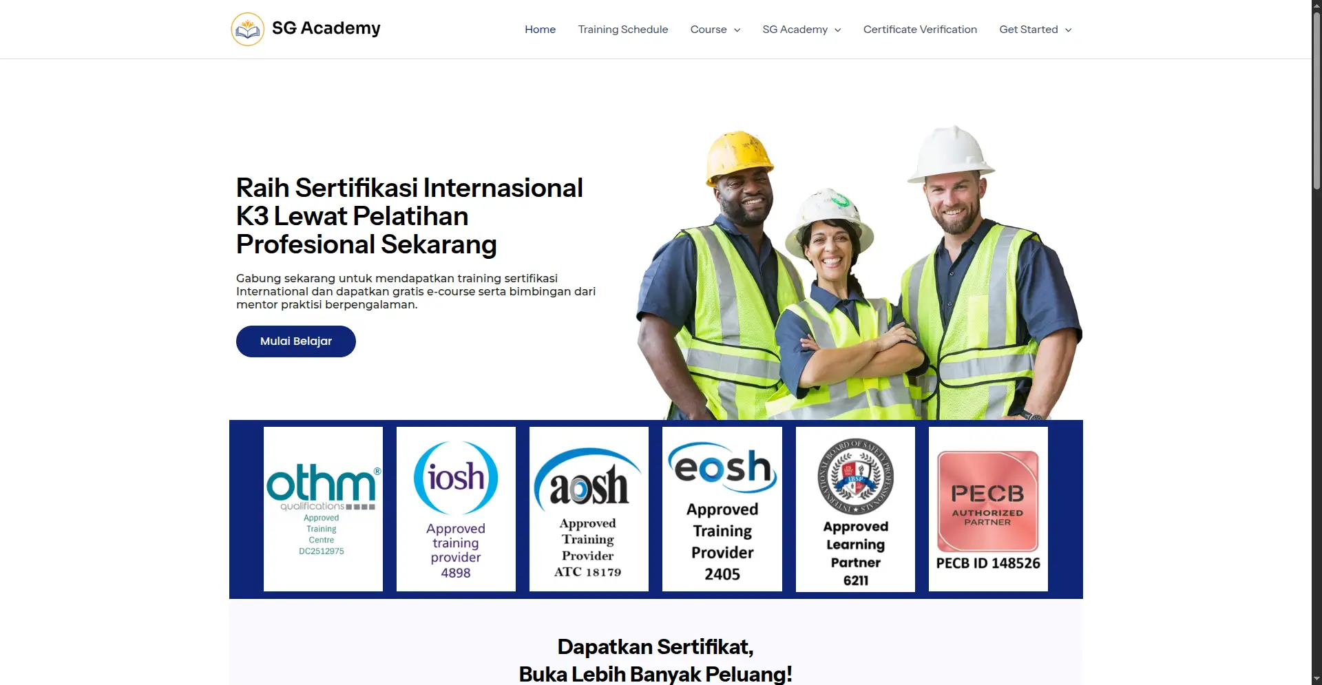 Tampilan SG Academy